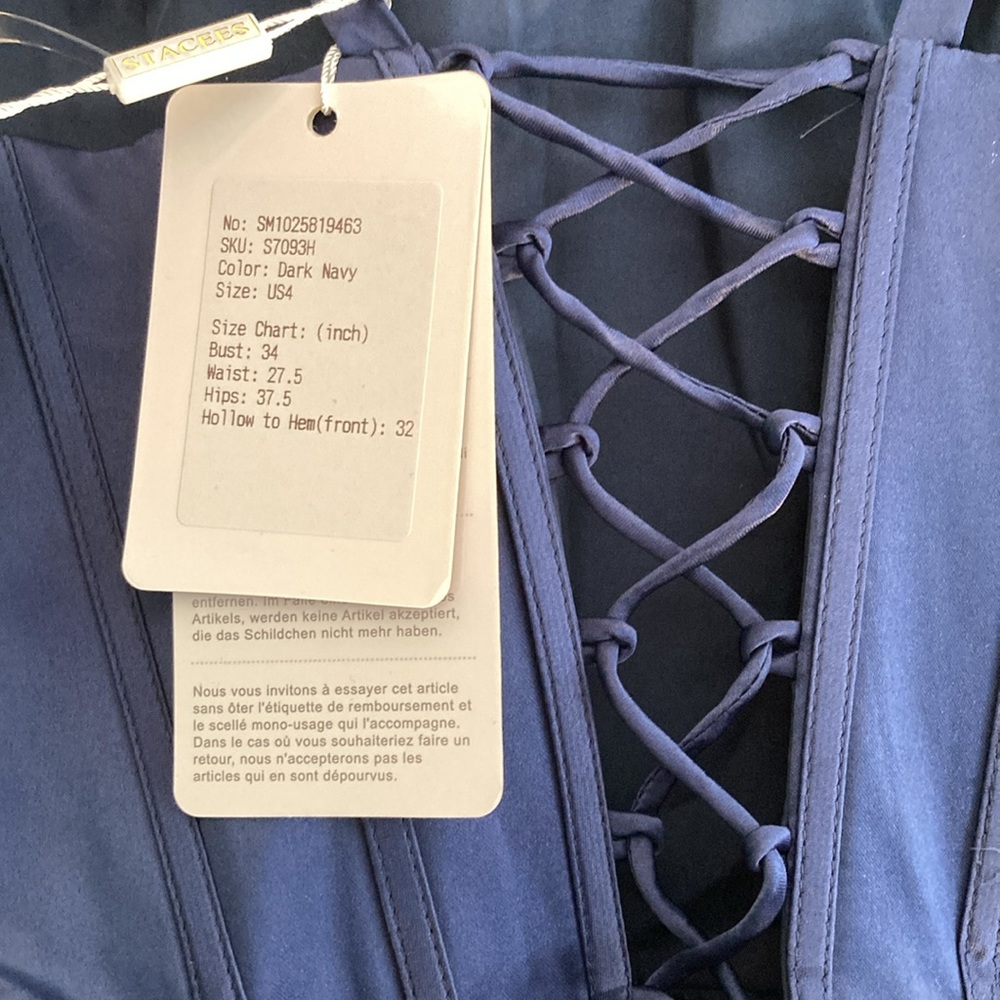 NWT Stacees A-line Scoop Neck Sleeveless Short/Mini Satin Dress Dark Navy Size 4 - Picture 6 of 10